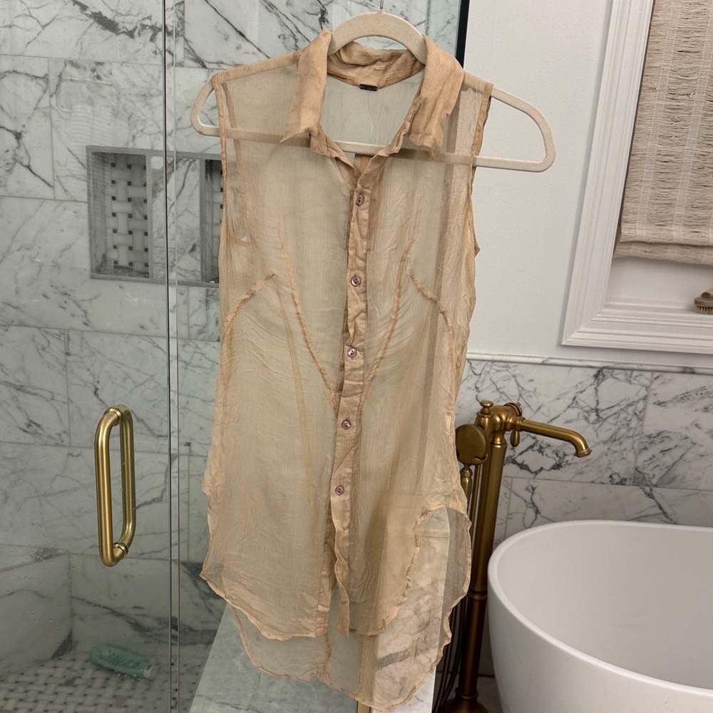 Chan Luu Sheer Tan Sleeveless Blouse